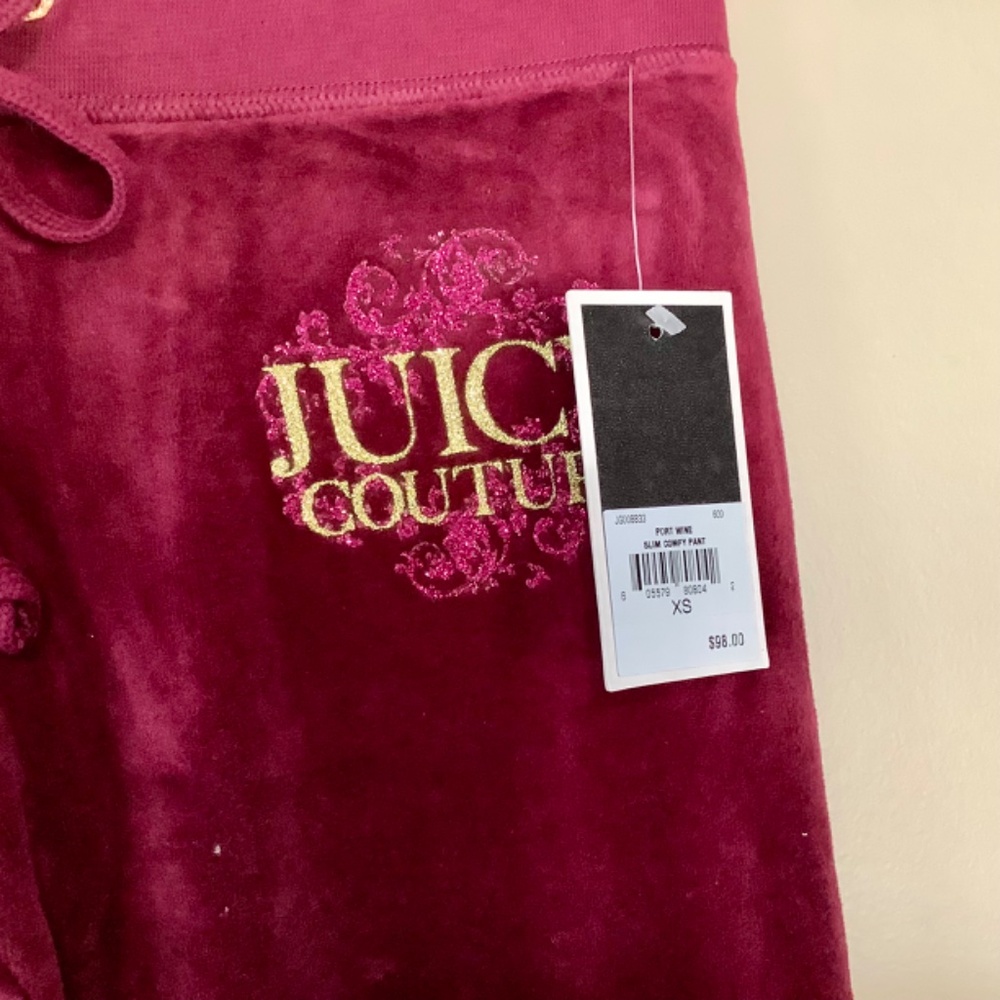 OG Juicy Couture Velour Tracksuit Jacket Jogger Pant Set Burgundy Wine Red - Picture 8 of 8